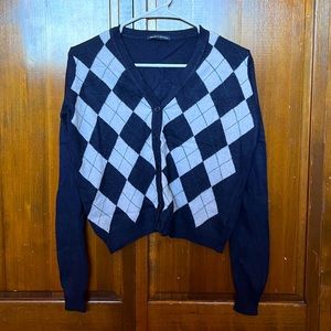 Brandy Melville Elizabeth Cotton Argyle Sweater Navy and Light Blue
